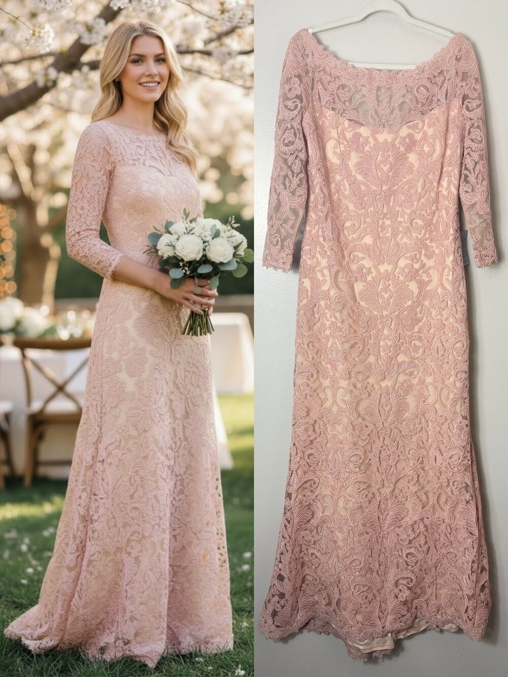 NWT TADASHI SHOJI DRESS PINK LACE MOTHER OF THE BRIDE WEDDING GUEST EVENING